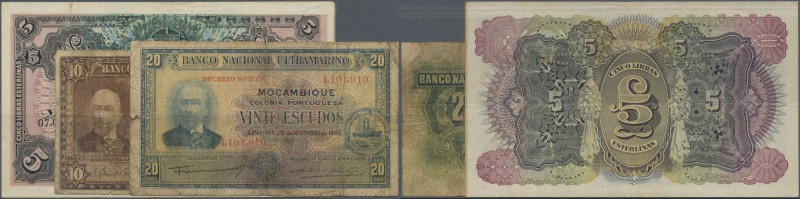 Mozambique: set of 3 notes containing 10 Escudos 1945 (VG to F-), 20 Escudos 194...