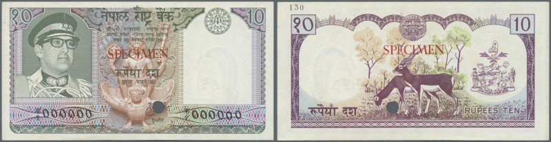 Nepal: 10 Rupees ND(1974) Color Trial Specimen P. 24cts, light center fold, cond...