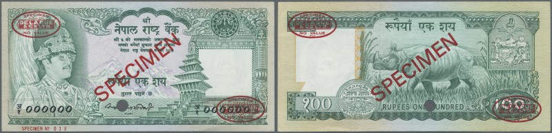 Nepal: 100 Rupees 1981 Specimen P. 34s, a corner fold, condition: aUNC.