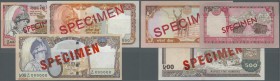 Nepal: set of 3 specimen notes containing 5, 20 and 500 Rupees ND(2002-2005) P. 46s,47s,50s, all in condition: UNC. (3 pcs)