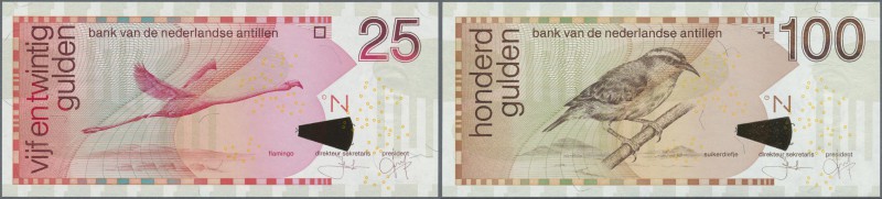 Netherlands Antilles: set of 2 notes containing 25 and 100 Gulden 2003 & 2006 P....