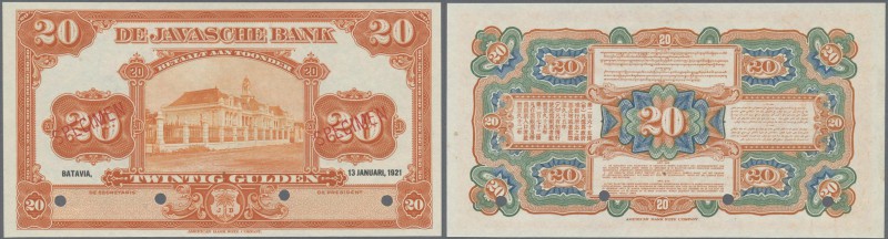 Netherlands Indies: 20 Gulden 1921 Specimen P. 66bs in condition: UNC.