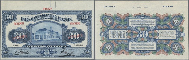 Netherlands Indies: 30 Gulden 1920 Specimen P. 67as with border piece in conditi...