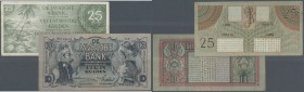 Netherlands Indies: Set of 2 notes containing 25 Glden 1946 P. 91 (F+ to VF-) and 10 Gulden 1939 P. 79c (F+), nice set. (2 pcs)
