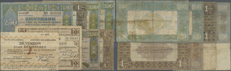 Netherlands: set with 8 Banknotes of the Zilverbon issues containing 1 Gulden 19...