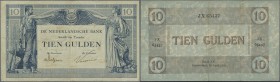 Netherlands: 10 Gulden April 26th 1923, P.35, several folds and creases and some minor spots. Condition: F+