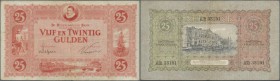 Netherlands: 25 Gulden August 11th 1921, P.36, stained paper with several folds and tiny border tears at upper and lower margin. Condition: F
