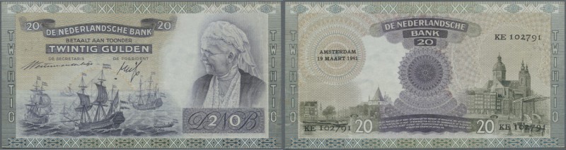 Netherlands: 20 Gulden 1941 P. 54 Replacement note, light handling and creases i...