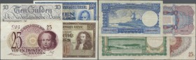 Netherlands: nice set with 4 Banknotes series 1945 containing 10 Gulden P.74 (F), 10 Gulden P.75 (F+), 20 Gulden P.76 (VF), 25 Gulden P.77 (F-) (4 pcs...
