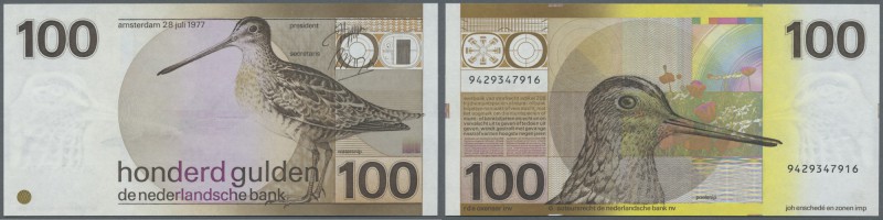 Netherlands: 100 Gulden 1977 P. 97, one crease in paper at upper center (but sur...