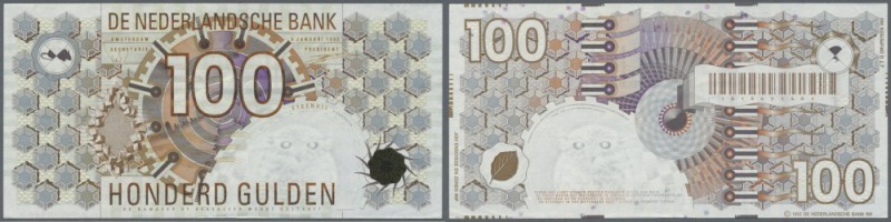 Netherlands: Netherlands: 100 Gulden 1992, P.101 with a very soft vertical fold ...