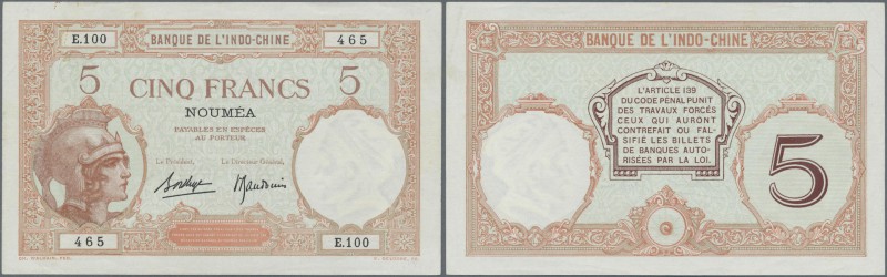 New Caledonia: 5 Francs ND(1926) ovpt. Noumea on French Indochina, light center ...