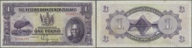 New Zealand: 1 Pound ND P. 155, used with folds and creases, no holes, one tiny tear fixed at upper border, nice colors, condition: F.