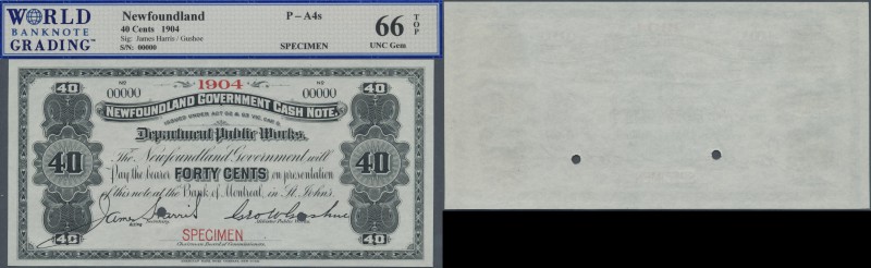 Newfoundland: 40 Cents 1904 Specimen P. A4s with zero serial numbers and specime...