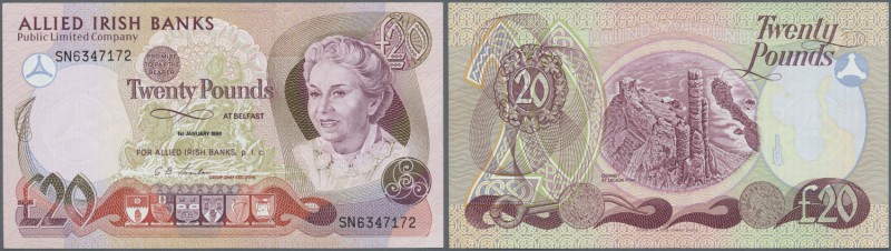 Northern Ireland: 20 Pounds 1990 P. 8b, light center fold and creases in paper, ...