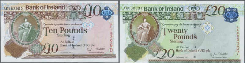 Northern Ireland: set of 2 notes 10 and 20 Pound 2013 P. 87, 88 both in conditio...