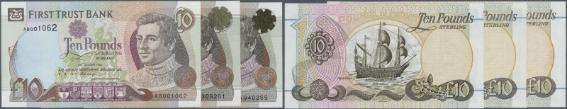 Northern Ireland: set of 3 notes First Trust Bank 10 Pounds 1994, 1998 and 2012,...