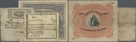 Norway: small lot with 3 Banknotes 8 Skilling Denmark 1809 P.A40 (VG/F-), 6 Riksbank Skilling Norway 1814 P.A23 (F) and 100 Kroner Norway 1940 P.10c (...