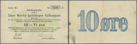 Norway – Spitsbergen: 10 Oere 1948 P. NL, center and corner fold, light stain on back, still strong paper, condition: VF.