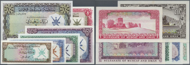 Oman: Muscat & Oman complete set from 100 Baisa to 10 Rials ND P. 1-6, the 1/4, ...