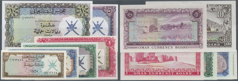 Oman: complete set of 6 notes from 100 Baisa to 10 Rials ND P. 7-12, the 5 Rials...