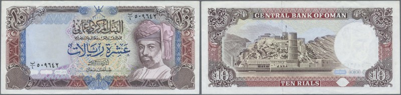 Oman: 10 Rials ND P. 28b, light folds and handling in paper, no holes or tears, ...