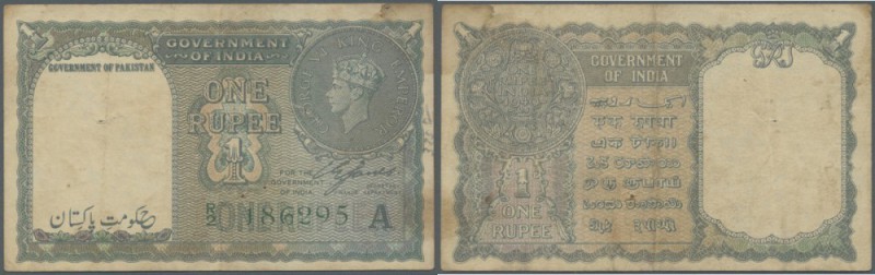 Pakistan: 1 Rupee ND(1948) with ”Government of Pakistan” overprint in watermark ...