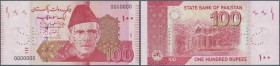 Pakistan: 100 Rupees ND Specimen P. 48as with specimen perforation, zero serial numbers, in condition: UNC.