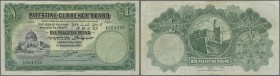 Palestine: highly rare early date 1 Pound 1927 P. 7a, serial A664270, used with vertical folds, several creases and dints in paper, upper and lower bo...