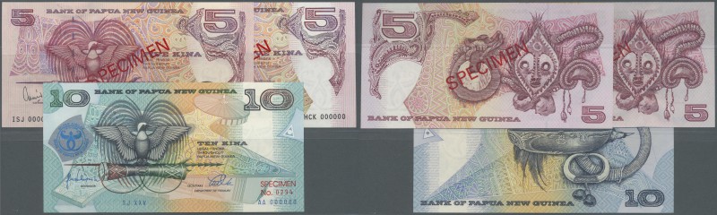 Papua New Guinea: set of 3 notes Specimen containing 2x 5 and 1x 10 Kina ND P. 1...