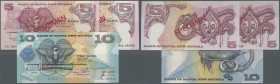 Papua New Guinea: set of 3 notes Specimen containing 2x 5 and 1x 10 Kina ND P. 17s, 20s, 22s, all in condition: UNC. (3 pcs)