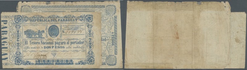 Paraguay: Set of 2 notes containing 2 Pesos and 4 Pesos ND(1865) P. 22, 24, the ...