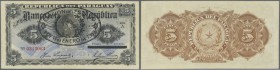 Paraguay: 5 Pesos 1907 with provisional overstamp ”Emision del Estado 11 de Enero de 1912”, P. 127, light dint at lower corner, otherwise no folds, co...
