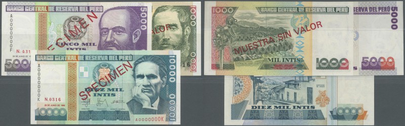 Peru: set of 3 Specimen notes containing 5000 Intis 1988, 10.000 Intis 1988 and ...