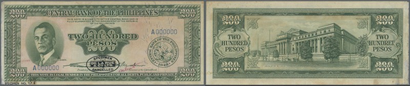 Philippines: 200 Pesos ND Specimen P. 140s, unfolded but with stainings around t...