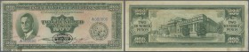 Philippines: 200 Pesos ND Specimen P. 140s, unfolded but with stainings around the corner, a pen writing at lower right, condition: XF-.
