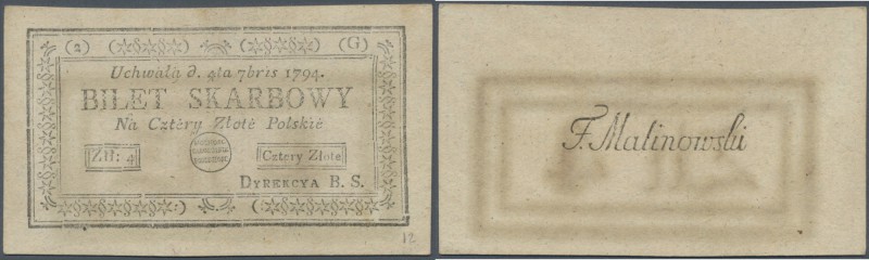 Poland: 10 Groszy 1794 P. A1, unfolded, one crease, no holes or tears, condition...