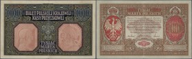 Poland: 1000 Marek 1916 P. 16, center fold, light handling in paper, no holes or tears, original colors, condition: VF.