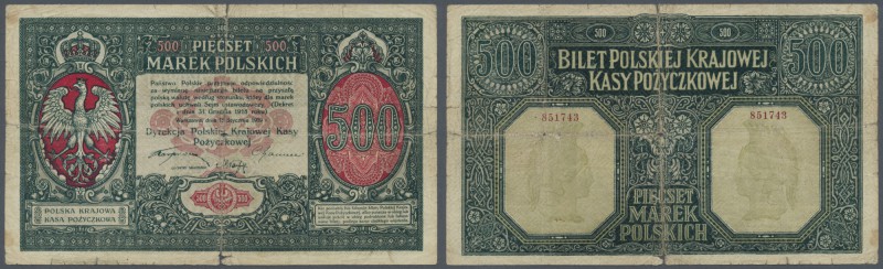 Poland: 500 Marek 1919 P. 17, stronger used with very strong center fold (nearly...