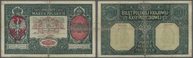 Poland: 500 Marek 1919 P. 17, stronger used with very strong center fold (nearly torn), small holes in the note, borders worn, border tears, no repair...