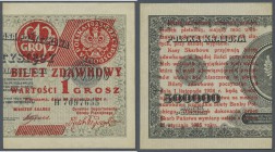 Poland: Provisional ”Cut in Half” Bilet Zdawkowy (Utility Note) Issue 1 Grosz 1924 P. 42b in condition: aUNC.