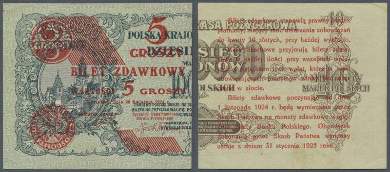 Poland: Provisional ”Cut in Half” Bilet Zdawkowy (Utility Note) Issue 5 Grosz 19...