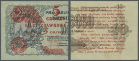 Poland: Provisional ”Cut in Half” Bilet Zdawkowy (Utility Note) Issue 5 Grosz 1924 P. 43a in condition: XF+.