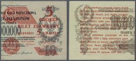 Poland: Provisional ”Cut in Half” Bilet Zdawkowy (Utility Note) Issue 5 Grosz 1924 P. 43b in condition: XF+.