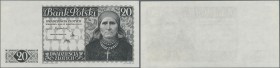 Poland: 20 Zlotych 1939 P. 83p, Proof in blue dark brown color of an unissued banknote, uniface print, back side not printed, light handling in paper,...
