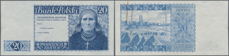 Poland: 20 Zlotych 1939 P. 83p, Proof in blue color of an unissued banknote, sma...