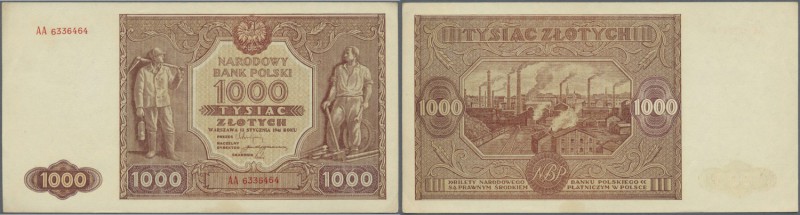 Poland: 1000 Zlotych 1946 P. 122, never folded, light handling in paper and corn...