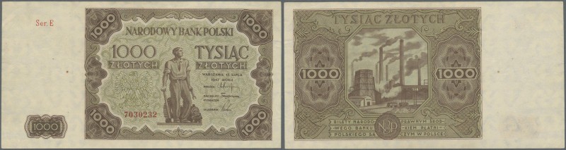 Poland: 1000 Zlotych 1947 P. 133 only light folds and handling in paper, conditi...