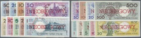 Poland: set of 9 notes of an unissued series of 1990 overprinted ”not issued” (Nieobiegowy) containing the values 1, 2, 5, 10, 20, 50, 100, 200 and 50...