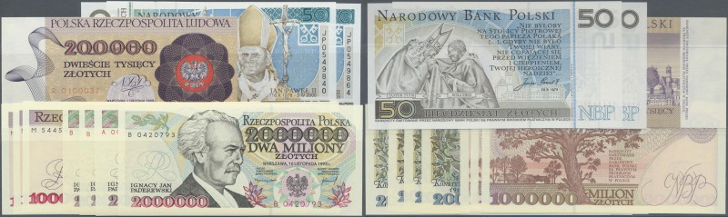 Poland: set of 10 banknotes containing 3x 1.000.000 Zlotych 1993 (UNC), 3x 2.000...